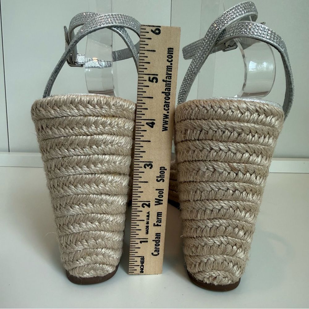 Steve Madden Silver Metallic Floral Platform Espridrile Wedge Sandals Sz 10 - Picture 9 of 15